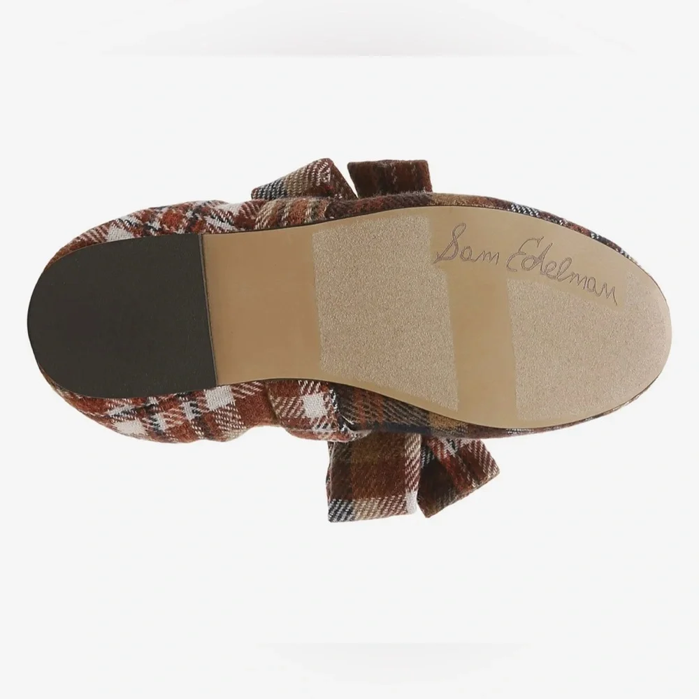 Sam Edelman Felicity Little Kid 3 Rust Plaid Multicolored Ballet Flats & Bow NWT